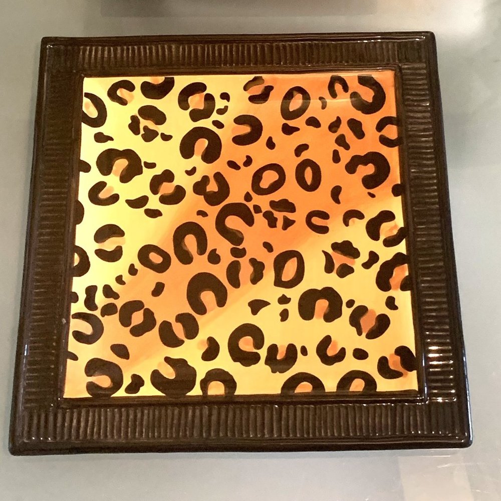 2 Hand painted Leopard Print Serving Plates, 11" and 8"